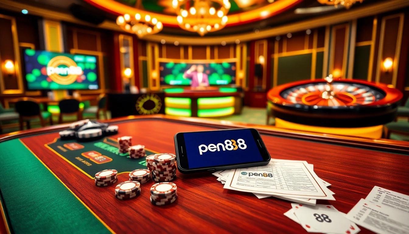 Experience the excitement of open88 with a dazzling casino scene featuring poker chips, a live dealer, and digital betting.