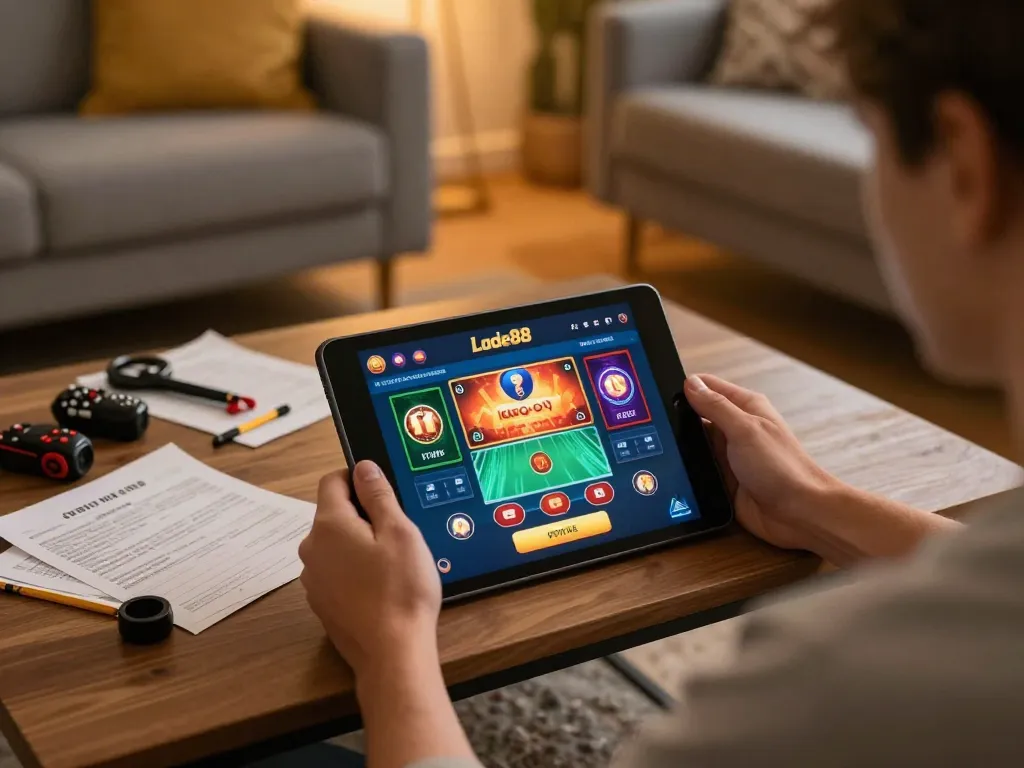 Engaging gameplay on Lode88 app with cozy home atmosphere, blending entertainment and strategy