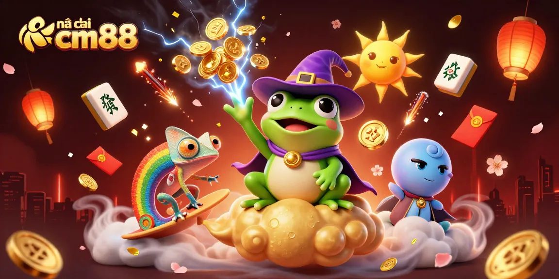 Engaging scene illustrating nhà cái cm88, showcasing a fantasy casino world filled with vibrant characters and golden treasures.