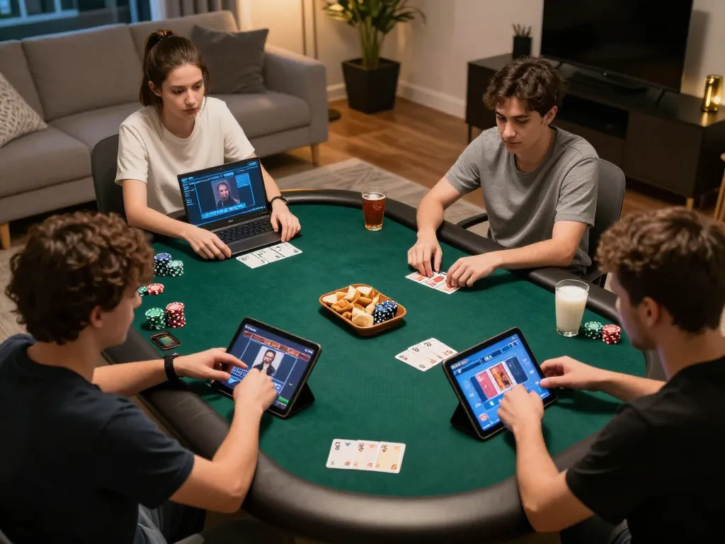 Players engaged in an online poker game via FIVE88, showcasing interactive gameplay and strategic moments.