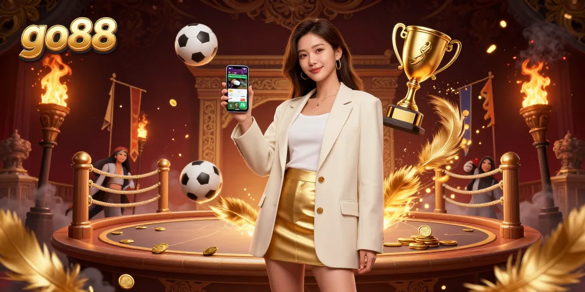 Experience thrilling bets at go88 with an Asian woman engaging on a sports betting app amid rich casino elements.