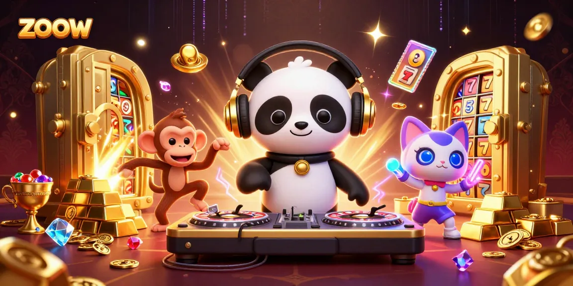 Engage with the vibrant gaming scene at zoow featuring a DJ panda and dynamic character action.