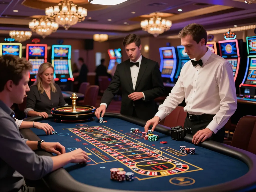 Active roulette gameplay at TG88, with players focused on spinning wheel and colorful chips in a vibrant casino environment.