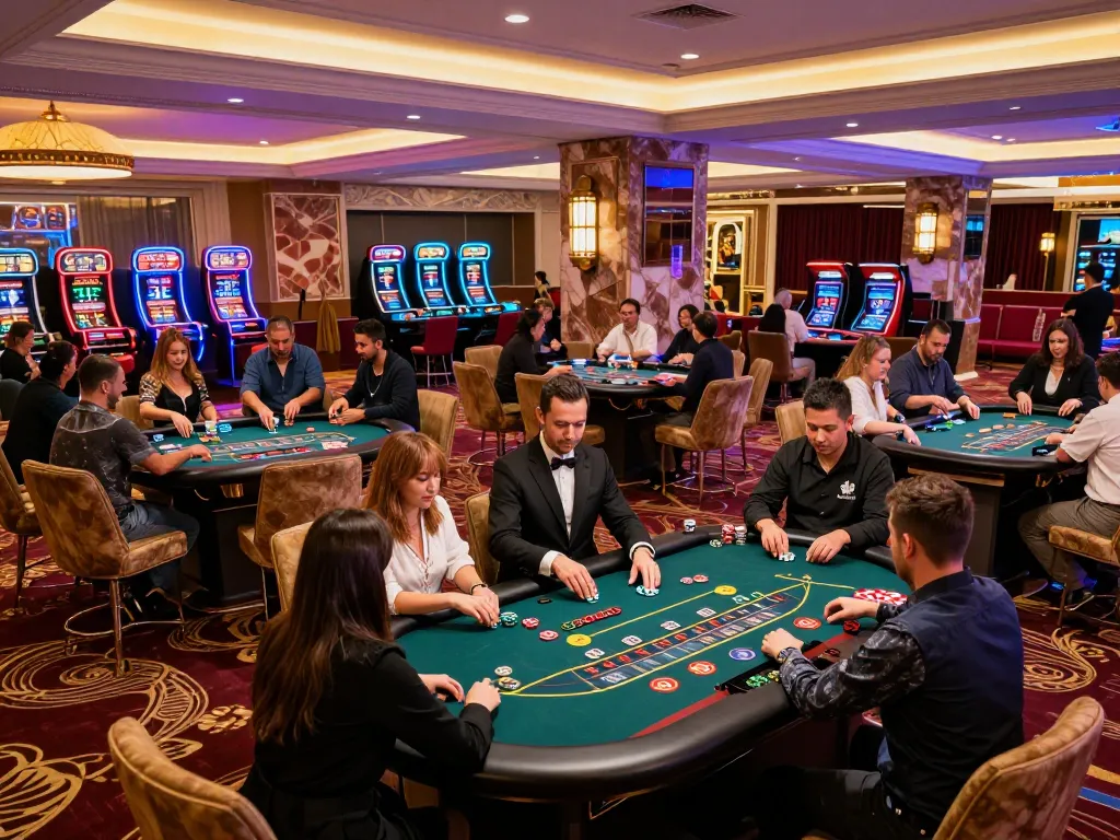 Players enjoying various table games in a luxurious casino atmosphere at 23win.