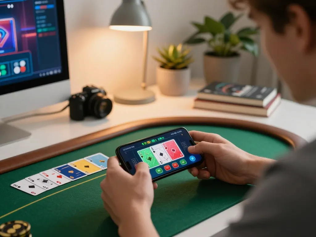 Experience thrilling gameplay with 789betss on mobile poker app in stylish home.