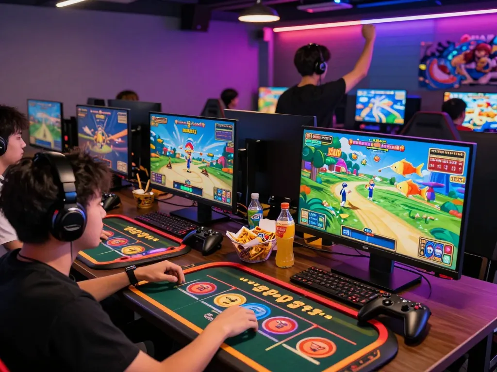 Players enjoying interactive games at an online gaming lounge, tải hitclub app for ultimate gaming experience.