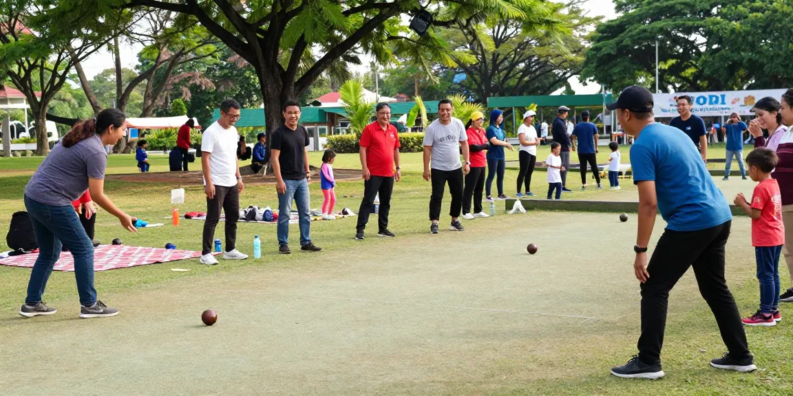 FOPI Kota Tarakan community enjoying a lively petanque match outdoors, showcasing sportsmanship and teamwork.