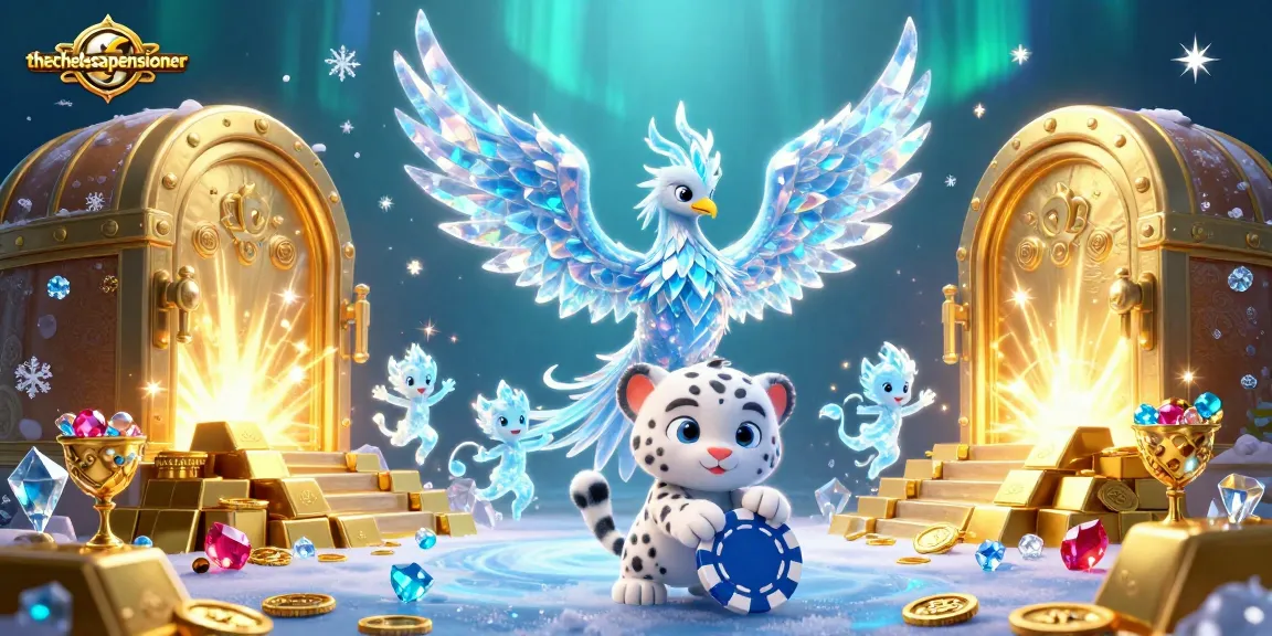 Thechelseapensioner showcases a vibrant illustration with an ice phoenix and treasures in a casino-themed paradise.
