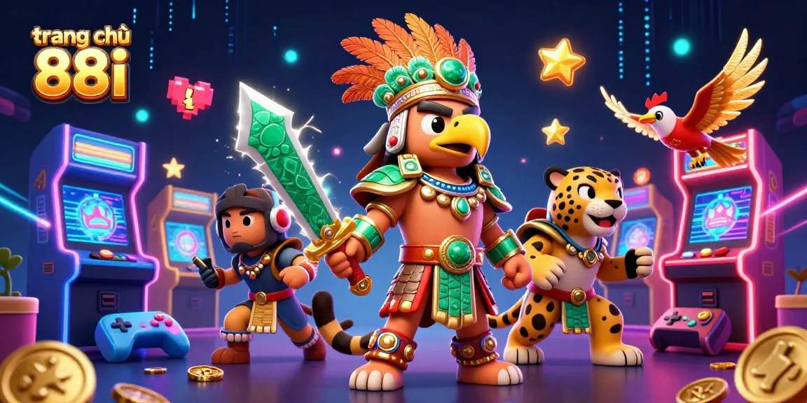 Experience the excitement of trang chủ 88i with Aztec warriors amidst vibrant casino game elements.