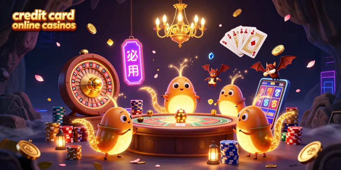 Experience excitement at credit card online casinos with a vibrant 3D illustration of a glowing cave casino environment.