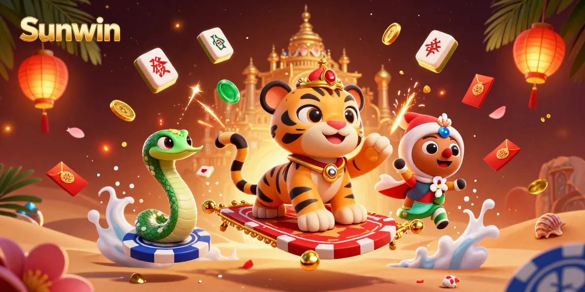 Engage with Sunwin's exciting 3D casino experience filled with dynamic elements like golden coins and poker chips.