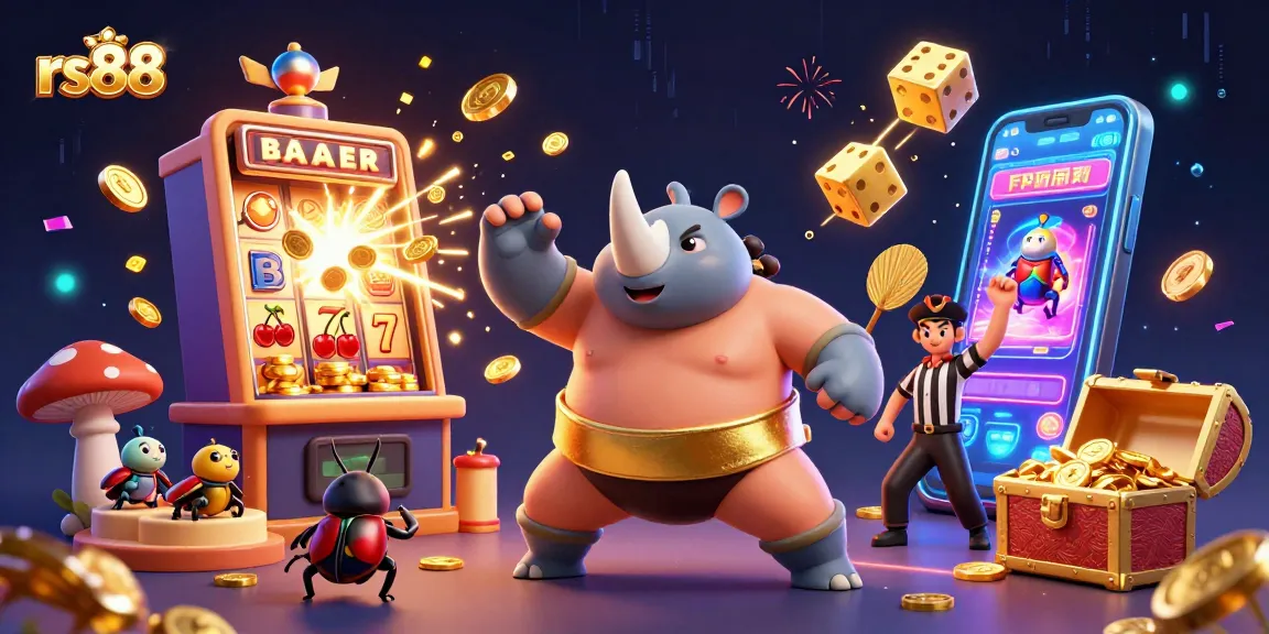 Experience the thrill of rs88 with a sumo beetle champion amid explosive jackpots and vibrant casino excitement.