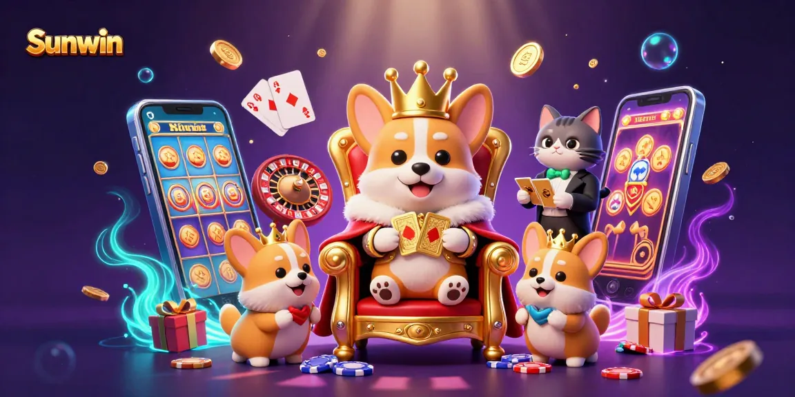 Sunwin offers thrilling entertainment with a royal corgi and vibrant casino elements, showcasing excitement!