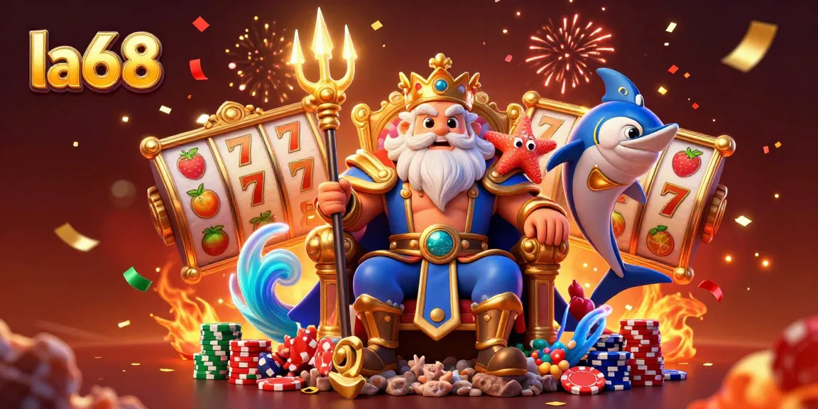 Experience thrilling slots at la68 with Neptune, casino chips, and vibrant 3D elements.