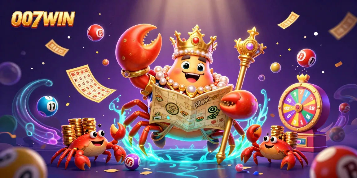 Experience thrilling wins at 007WIN casino with a vibrant scene of lottery fun and dynamic gaming elements.