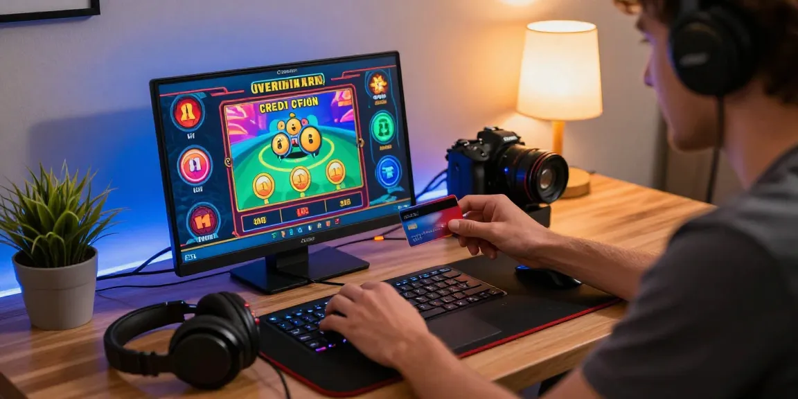 A player exploring Jumpspace credit card casinos, excitedly depositing funds online, showcasing vibrant game visuals and cozy gaming setup.