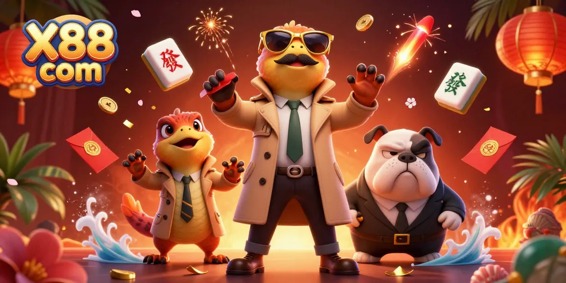 X88 com raptors in a trench coat humorously attempt casino entry under watchful bouncer.