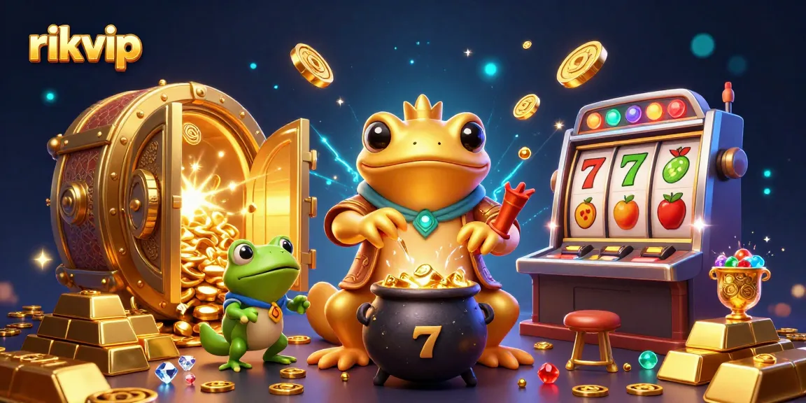 Experience thrilling slots action with rikvip in a magical casino scene filled with gold and gems.