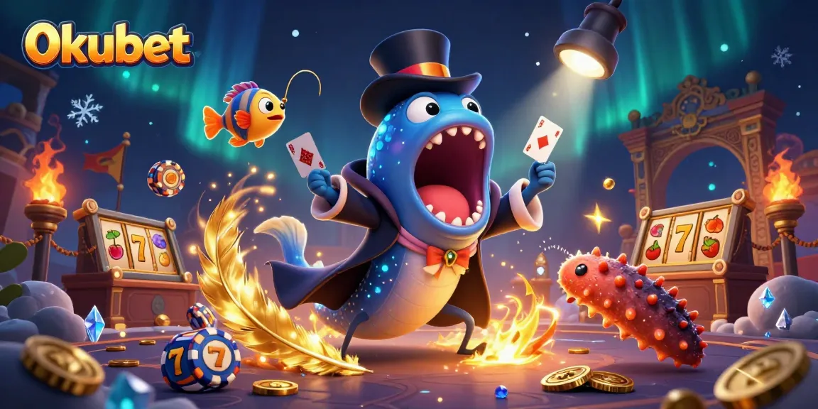 Engage with 0kubet's dynamic gambling scene featuring card tricks and magical creatures in 3D.
