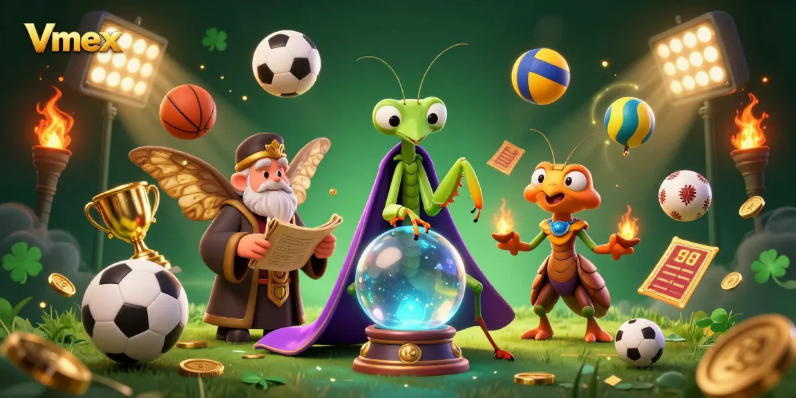Experience thrilling Vmex gameplay with an engaging fortune teller predicting bets amidst sports action.
