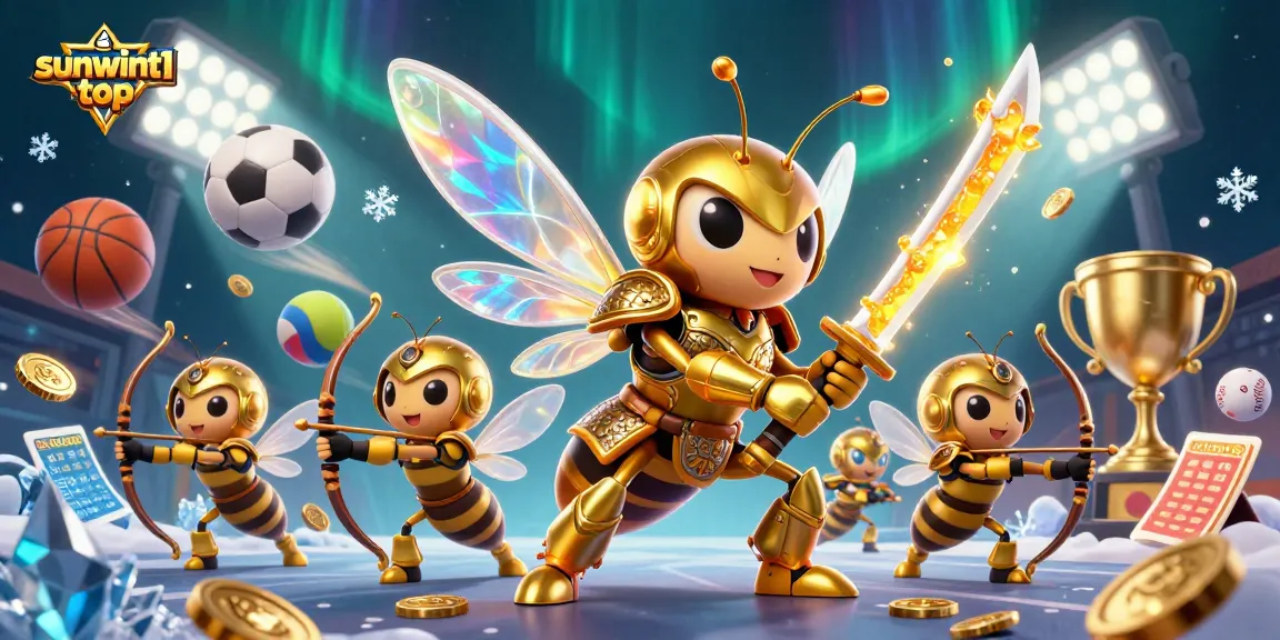 Engage in thrilling gaming at sunwint1 top with a vibrant 3D illustration of a golden hornet warrior.