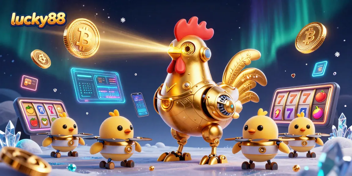 Engage in thrilling gameplay at lucky88 with a golden futuristic rooster robot leading energizing casino action.